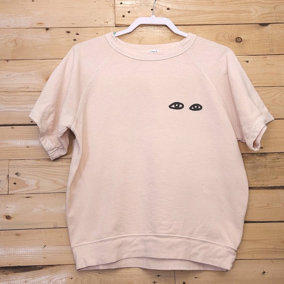 Clare V Sweatshirt Small Women's Pink Eye Short Sleeve Organic Cotton - Picture 1 of 10
